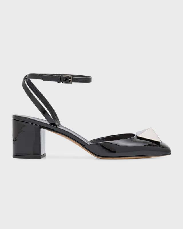 Roman Stud Solo Patent Ankle-Strap Pumps